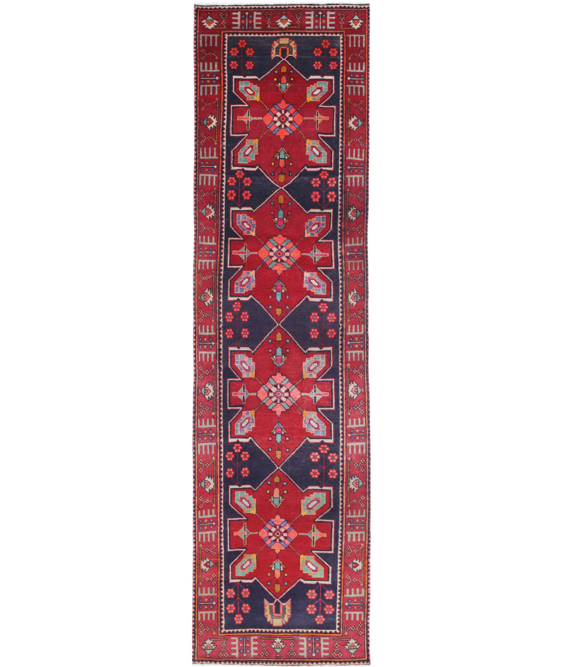 Hamadan 3'3'' X 13'1'' Hand-Knotted Wool Rug 3'3'' x 13'1'' (98 X 393) / Black / Red