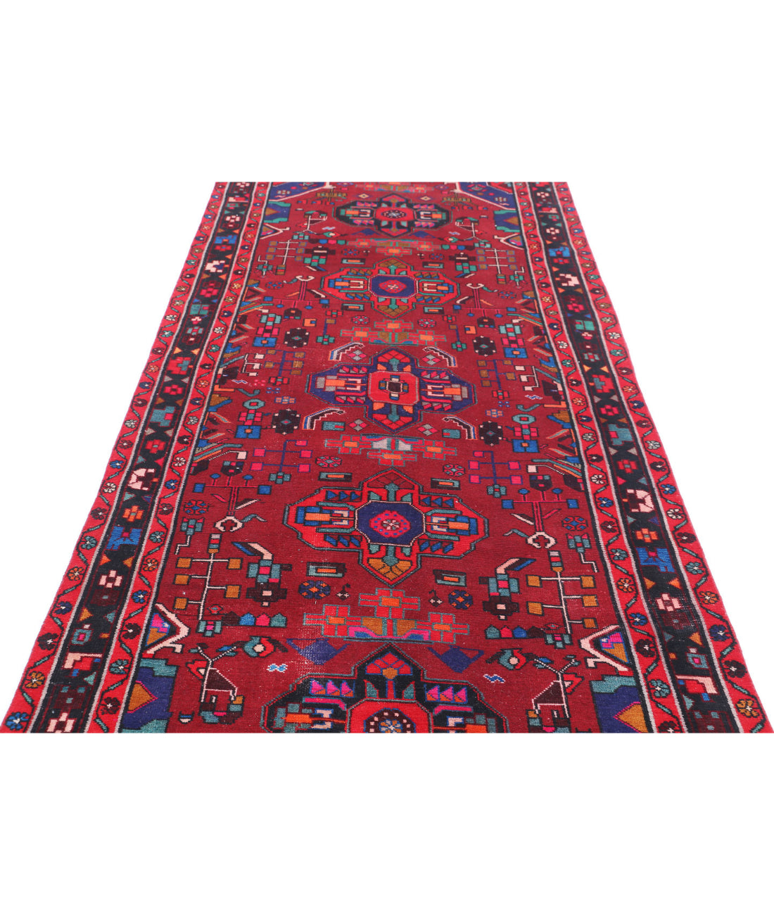 Hamadan 4'5'' X 9'8'' Hand-Knotted Wool Rug 4'5'' x 9'8'' (133 X 290) / Red / Black