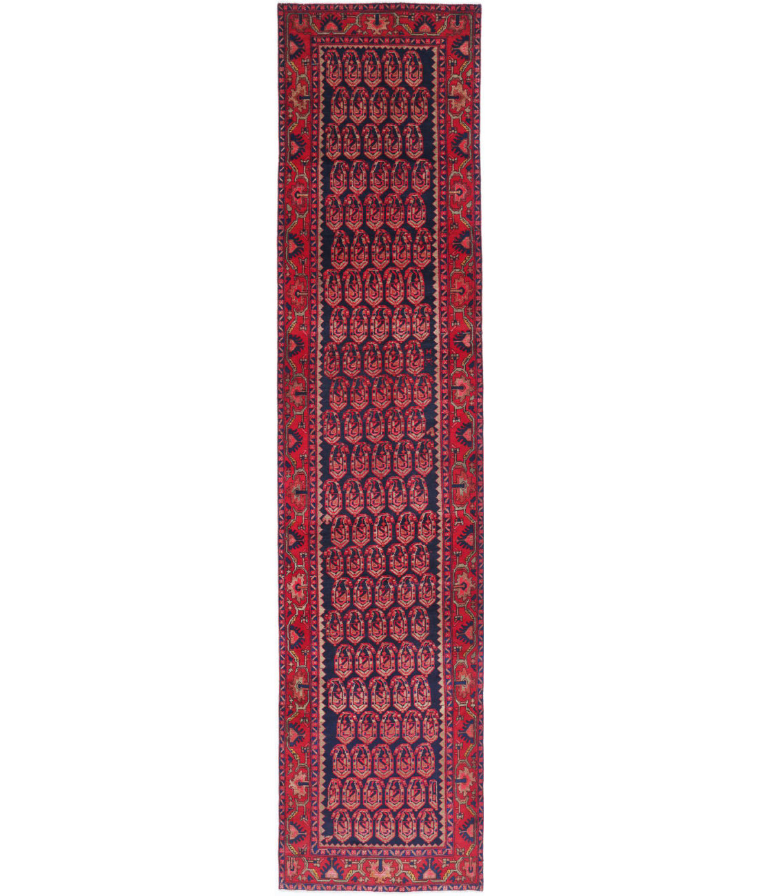 Hamadan 3'7'' X 17'4'' Hand-Knotted Wool Rug 3'7'' x 17'4'' (108 X 520) / Blue / Red