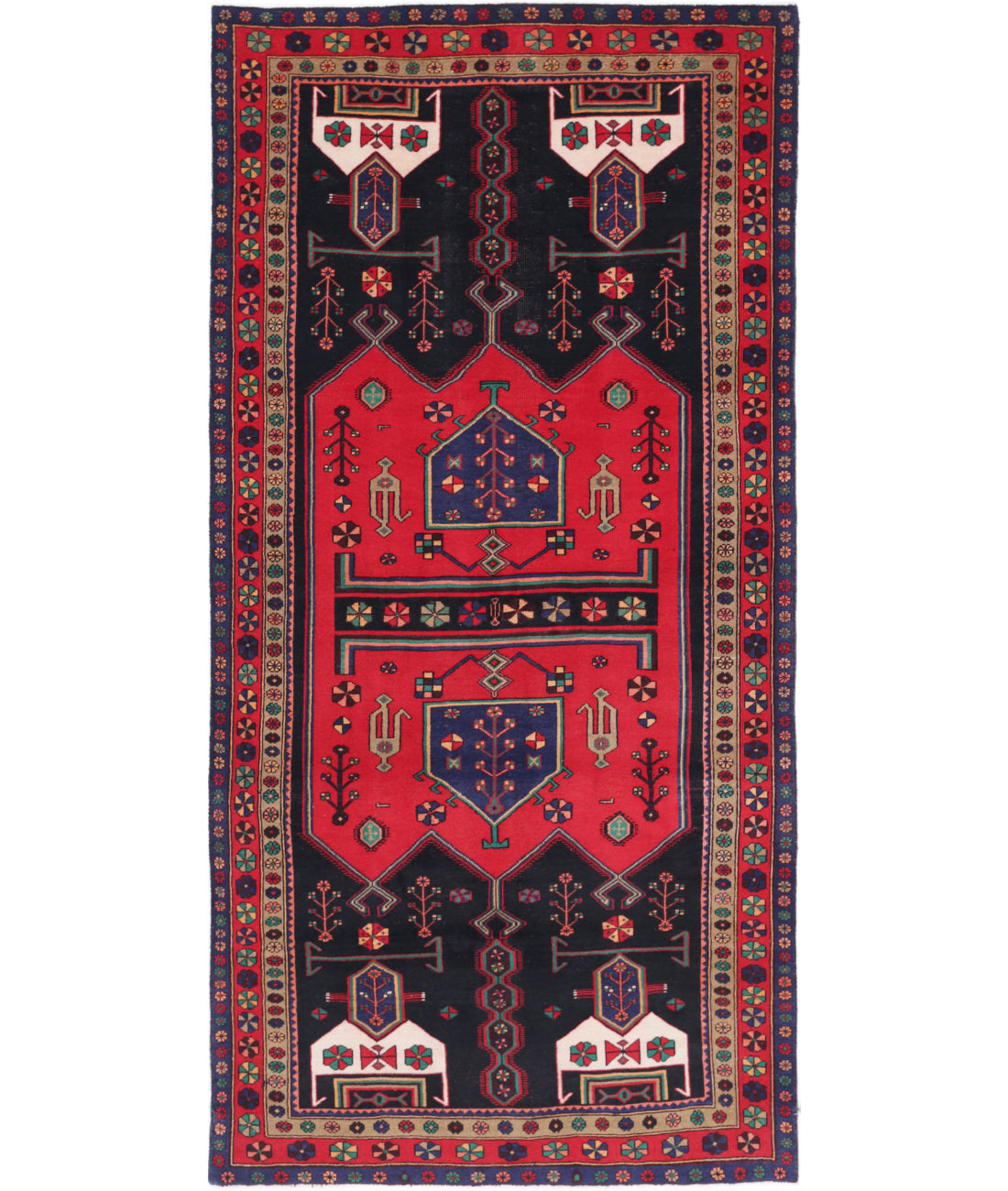 Hamadan 4'8'' X 9'7'' Hand-Knotted Wool Rug 4'8'' x 9'7'' (140 X 288) / Black / Red