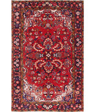 Hamadan 4'9'' X 7'8'' Hand-Knotted Wool Rug 4'9'' x 7'8'' (143 X 230) / Red / Black