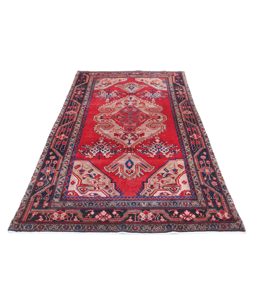 Hamadan 4'7'' X 8'9'' Hand-Knotted Wool Rug 4'7'' x 8'9'' (138 X 263) / Red / Blue