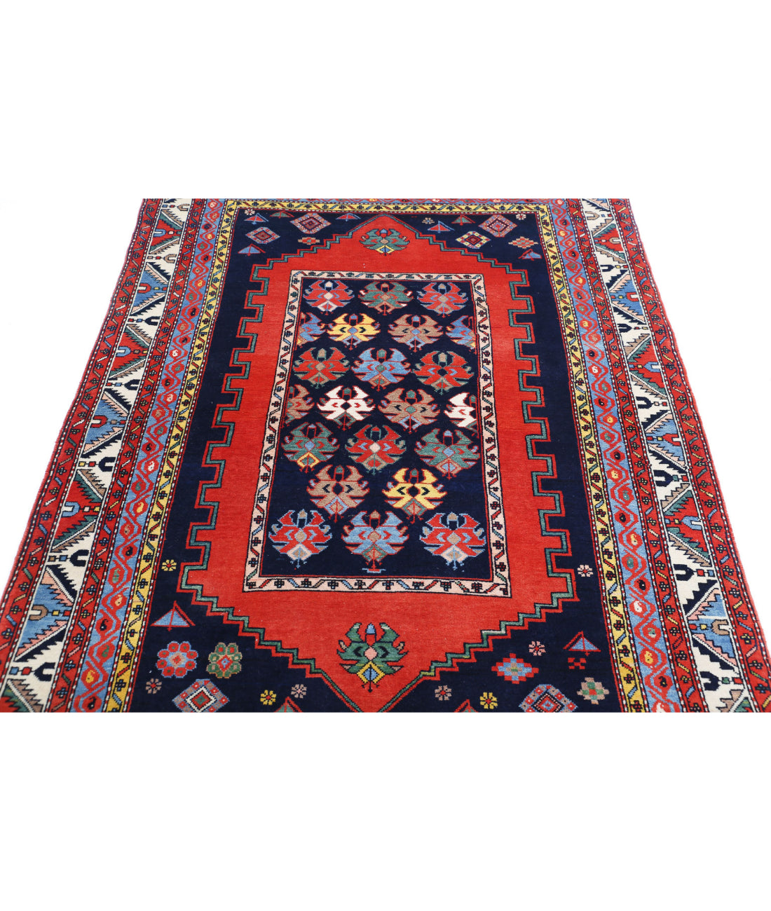 Hamadan 4'4'' X 6'3'' Hand-Knotted Wool Rug 4'4'' x 6'3'' (130 X 188) / Blue / Ivory