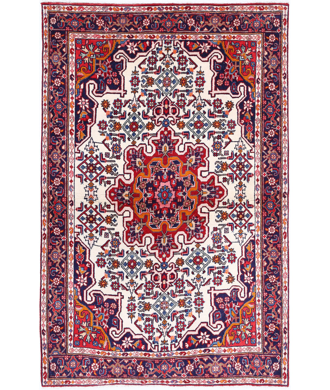 Hamadan 3'3'' X 5'1'' Hand-Knotted Wool Rug 3'3'' x 5'1'' (98 X 153) / Ivory / Blue