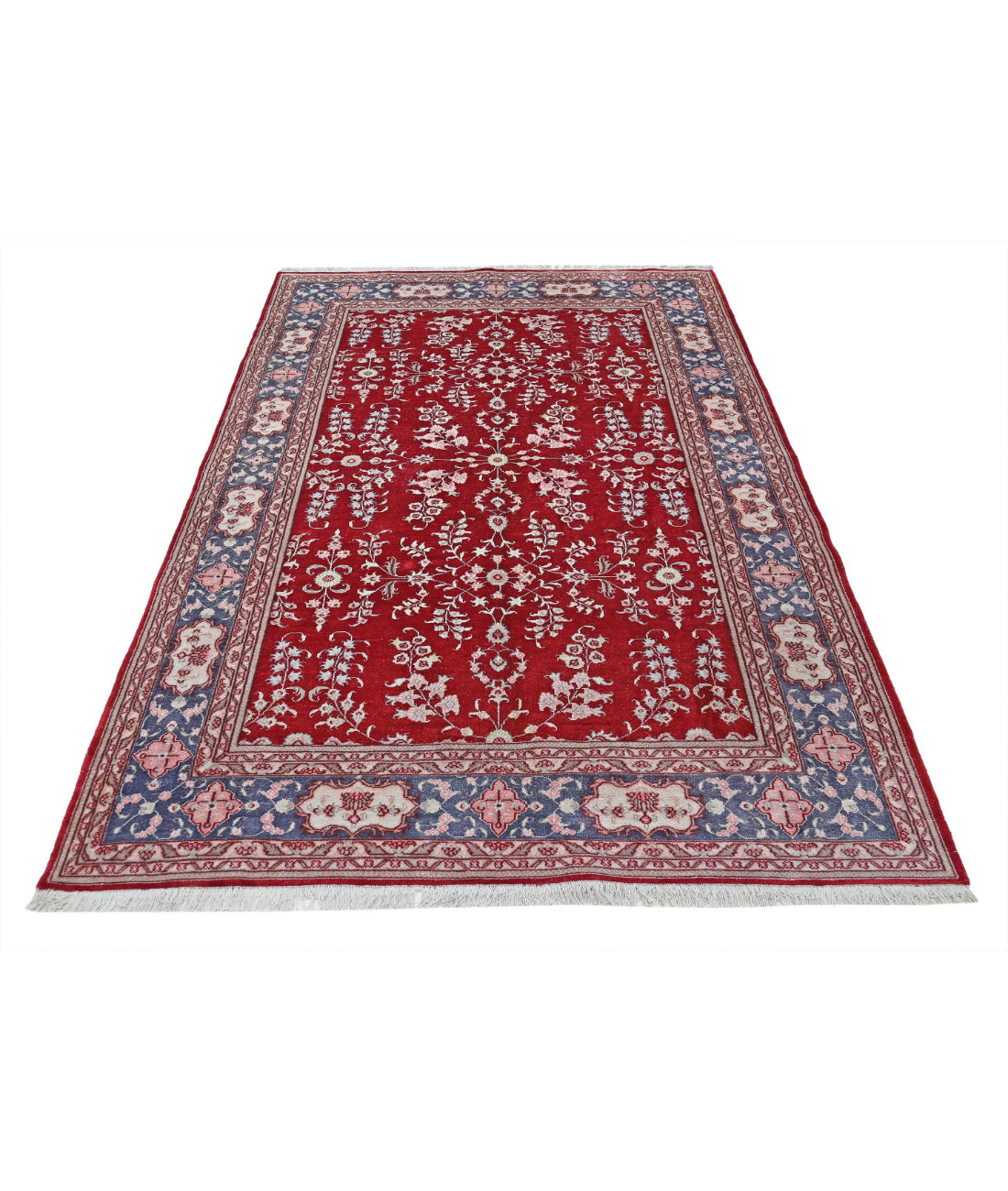 Hereke 5'0'' X 7'9'' Hand-Knotted Art Silk Rug 5'0'' x 7'9'' (150 X 233) / Red / Grey