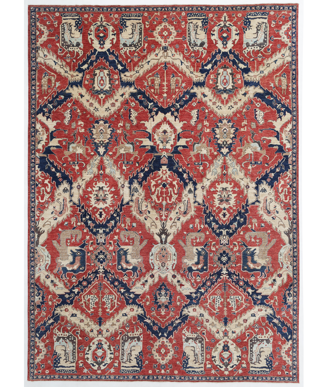 Hand Knotted Heriz Wool Rug 9' 10" X 13' 7" 9' 10" X 13' 7" (300 X 414) / Red / Red