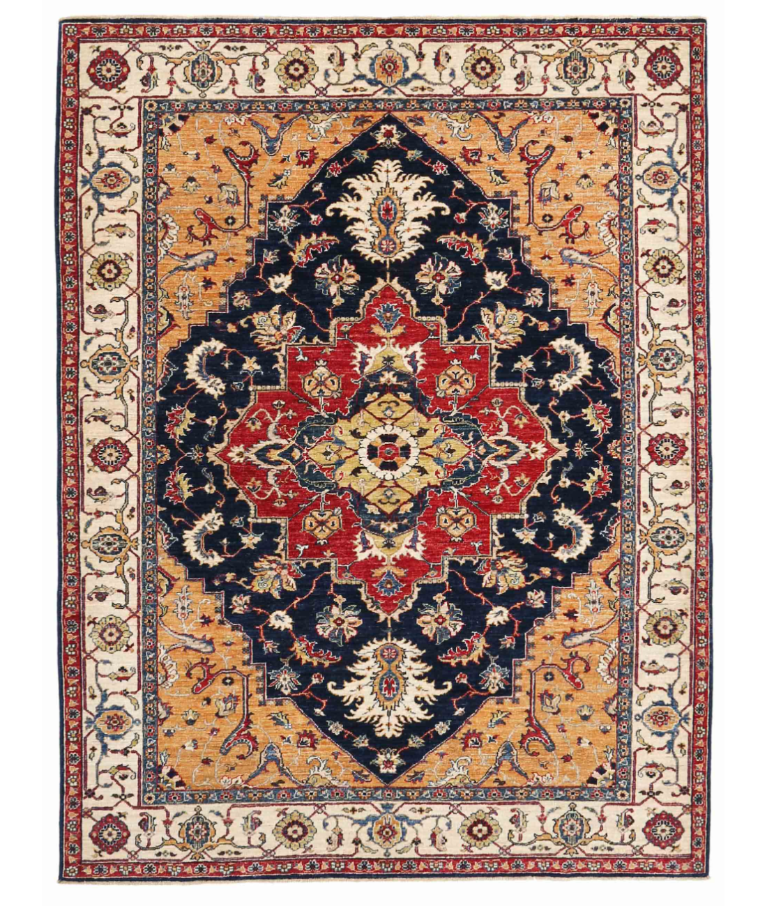 Hand Knotted Heriz Wool Rug 5' 9" X 7' 7" 5' 9" X 7' 7" (175 X 231) / Blue / Ivory