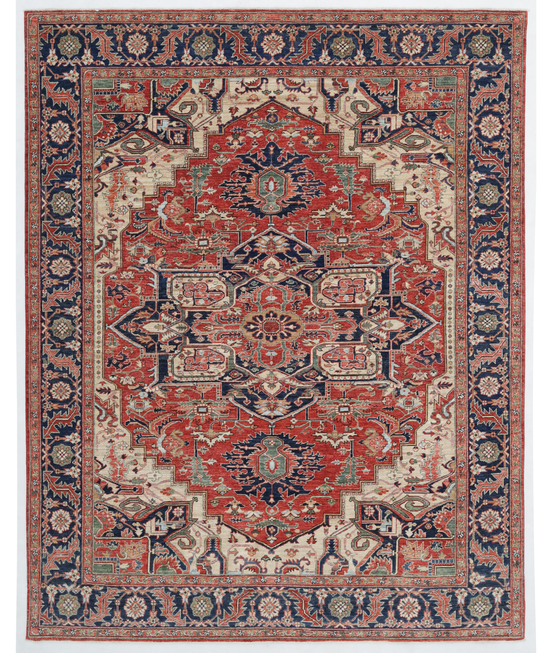 Hand Knotted Heriz Wool Rug - 7'9'' x 9'8'' 7' 9" X 9' 8" ( 236 X 295 ) / Rust / Blue