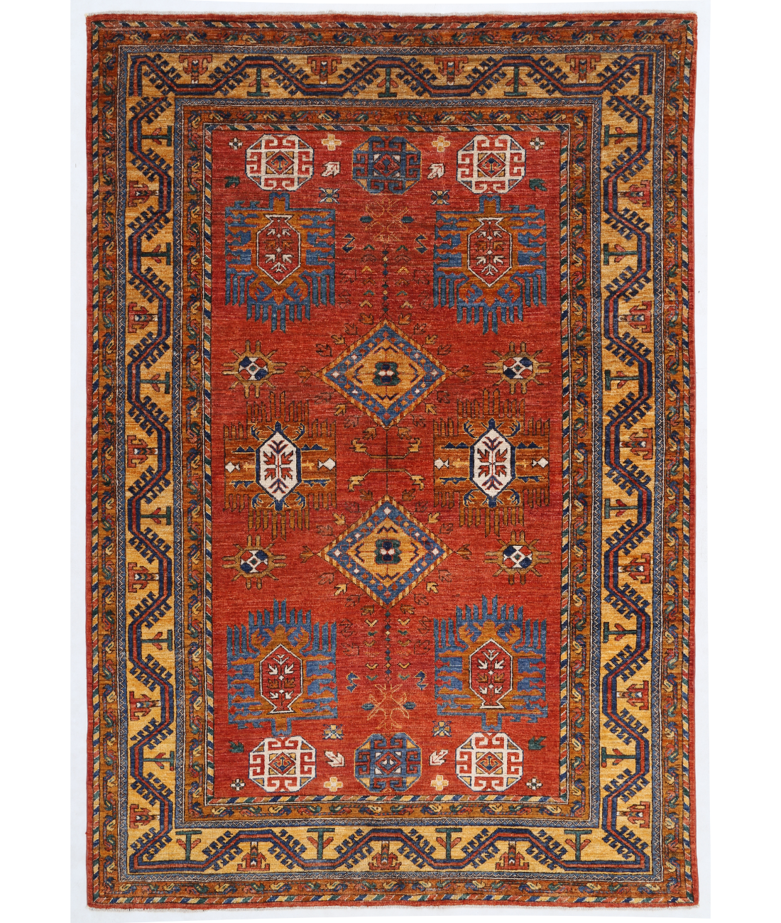 Hand Knotted Humna Wool Rug 6' 1" X 9' 2" 6' 1" X 9' 2" (185 X 280) / Rust / Gold