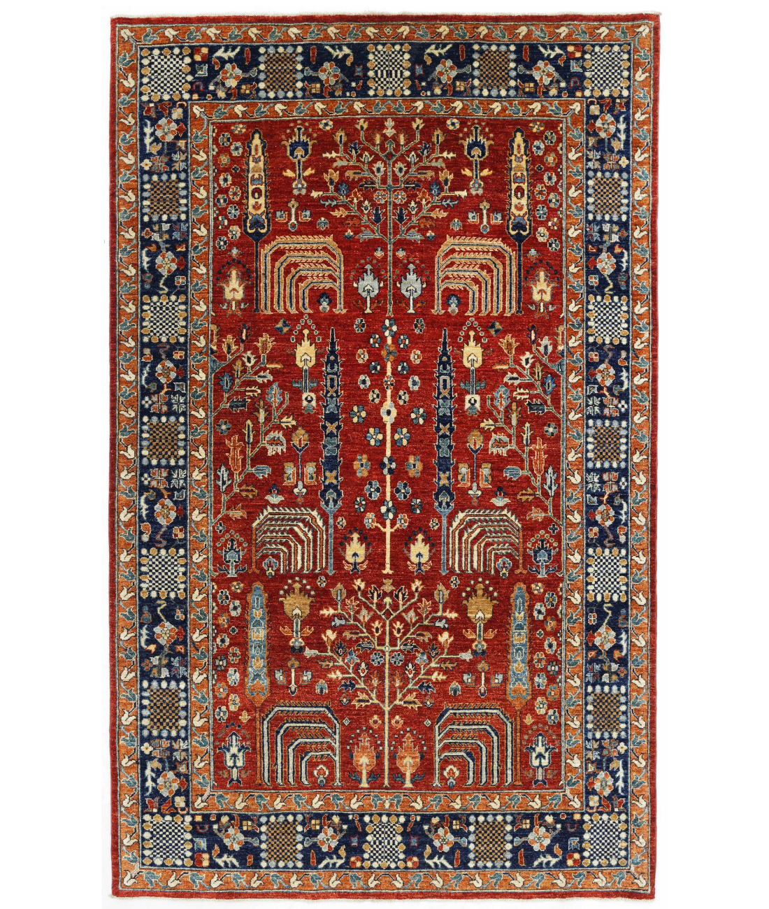 Hand Knotted Humna Wool Rug 5' 10" X 9' 5" 5' 10" X 9' 5" (178 X 287) / Red / Blue