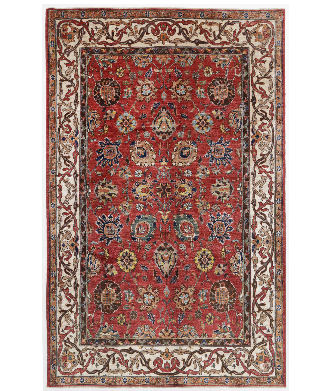 Hand Knotted Nomadic Caucasian Humna Wool Rug - 6'6'' x 10'4'' 6' 6" X 10' 4" ( 198 X 315 ) / Red / Ivory