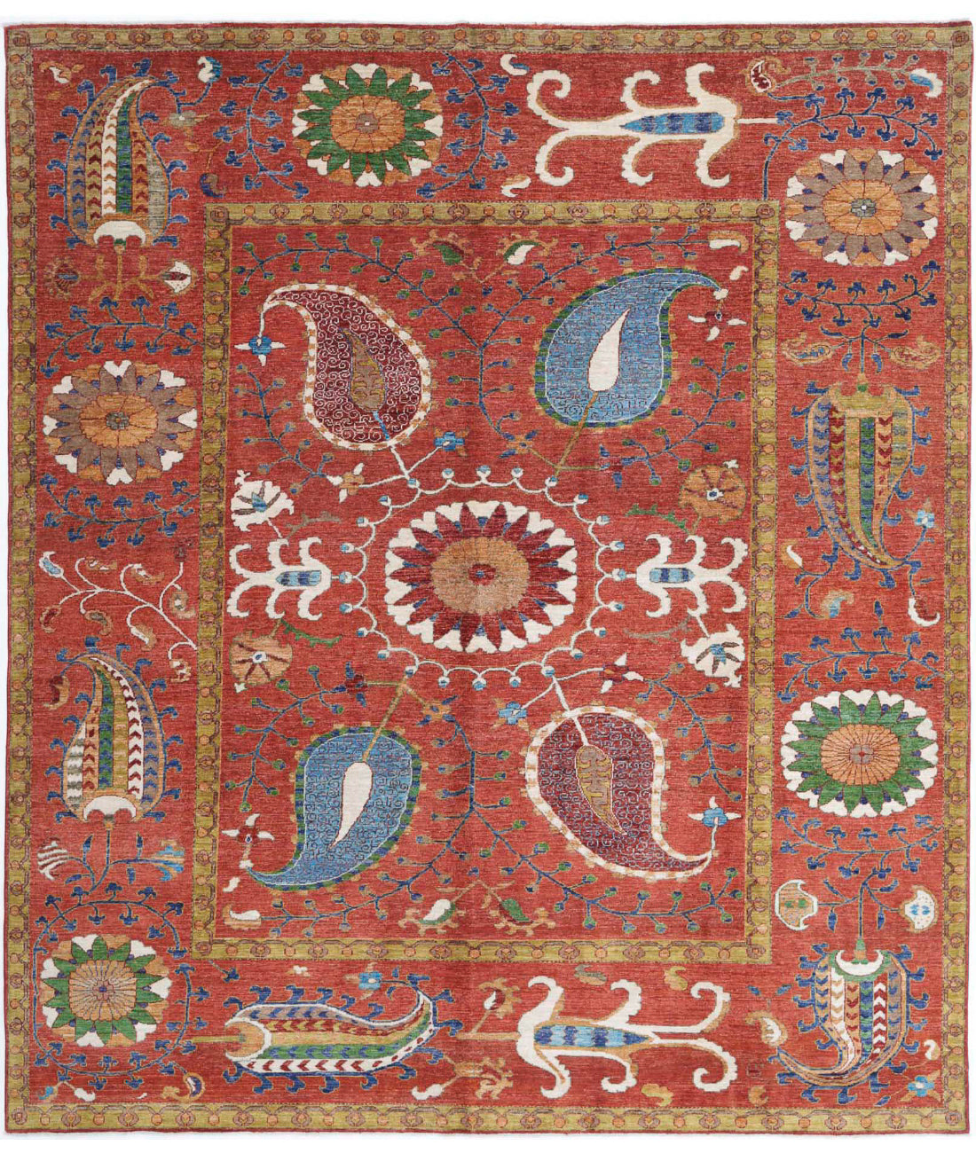 Humna 9'1'' X 10'7'' Hand-Knotted Wool Rug 9'1'' x 10'7'' (273 X 318) / Red / N/A