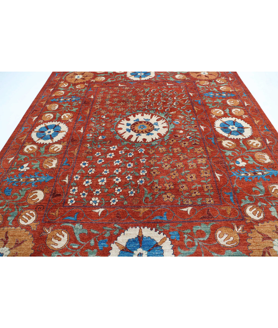 Humna 9'1'' X 10'8'' Hand-Knotted Wool Rug 9'1'' x 10'8'' (273 X 320) / Rust / Gold