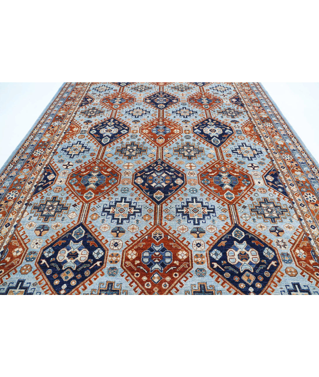 Humna 9'0'' X 12'7'' Hand-Knotted Wool Rug 9'0'' x 12'7'' (270 X 378) / Blue / Rust