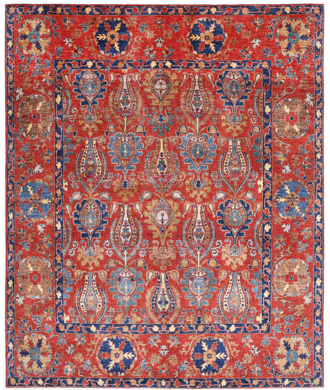Humna 9'3'' X 11'3'' Hand-Knotted Wool Rug 9'3'' x 11'3'' (278 X 338) / Red / Blue