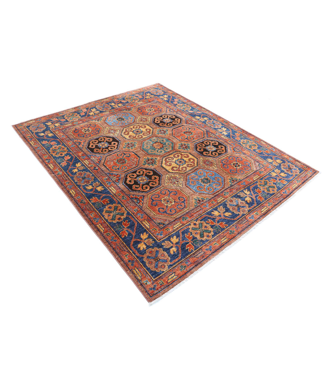 Humna 5'9'' X 7'2'' Hand-Knotted Wool Rug 5'9'' x 7'2'' (173 X 215) / Brown / Blue