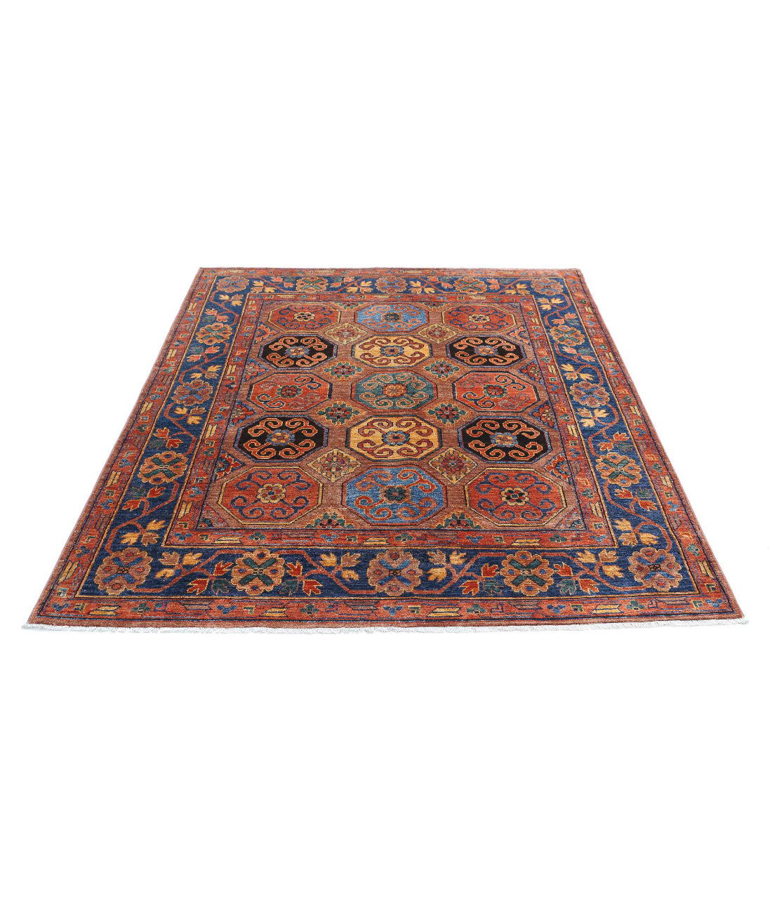 Humna 5'9'' X 7'2'' Hand-Knotted Wool Rug 5'9'' x 7'2'' (173 X 215) / Brown / Blue