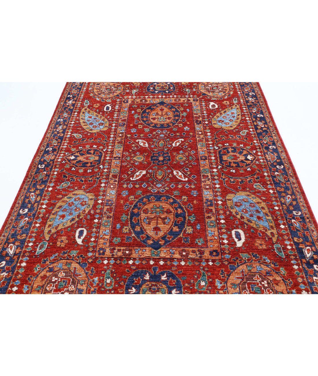 Humna 5'6'' X 7'11'' Hand-Knotted Wool Rug 5'6'' x 7'11'' (165 X 238) / Red / Blue