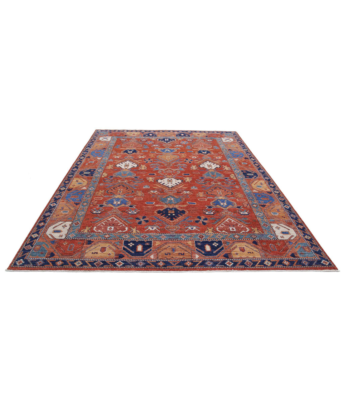 Humna 8'0'' X 10'0'' Hand-Knotted Wool Rug 8'0'' x 10'0'' (240 X 300) / Rust / Blue