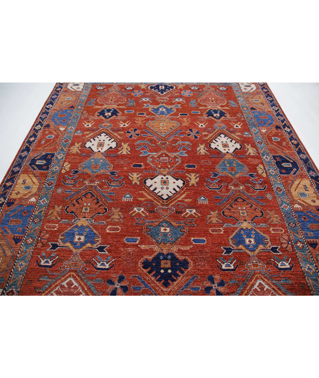 Humna 8'0'' X 10'0'' Hand-Knotted Wool Rug 8'0'' x 10'0'' (240 X 300) / Rust / Blue