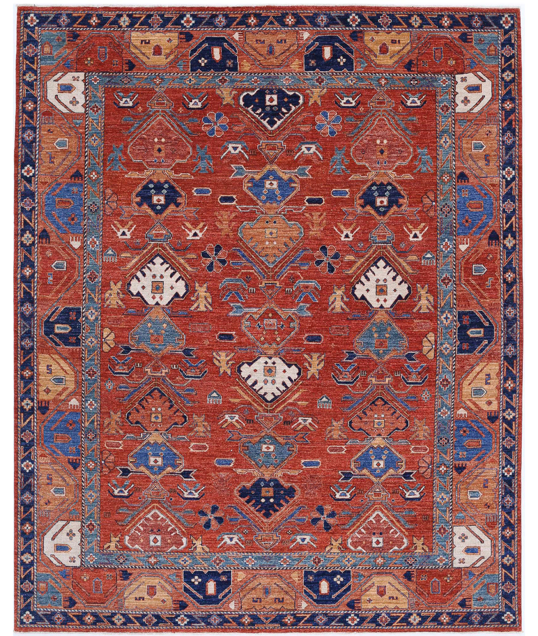 Humna 8'0'' X 10'0'' Hand-Knotted Wool Rug 8'0'' x 10'0'' (240 X 300) / Rust / Blue