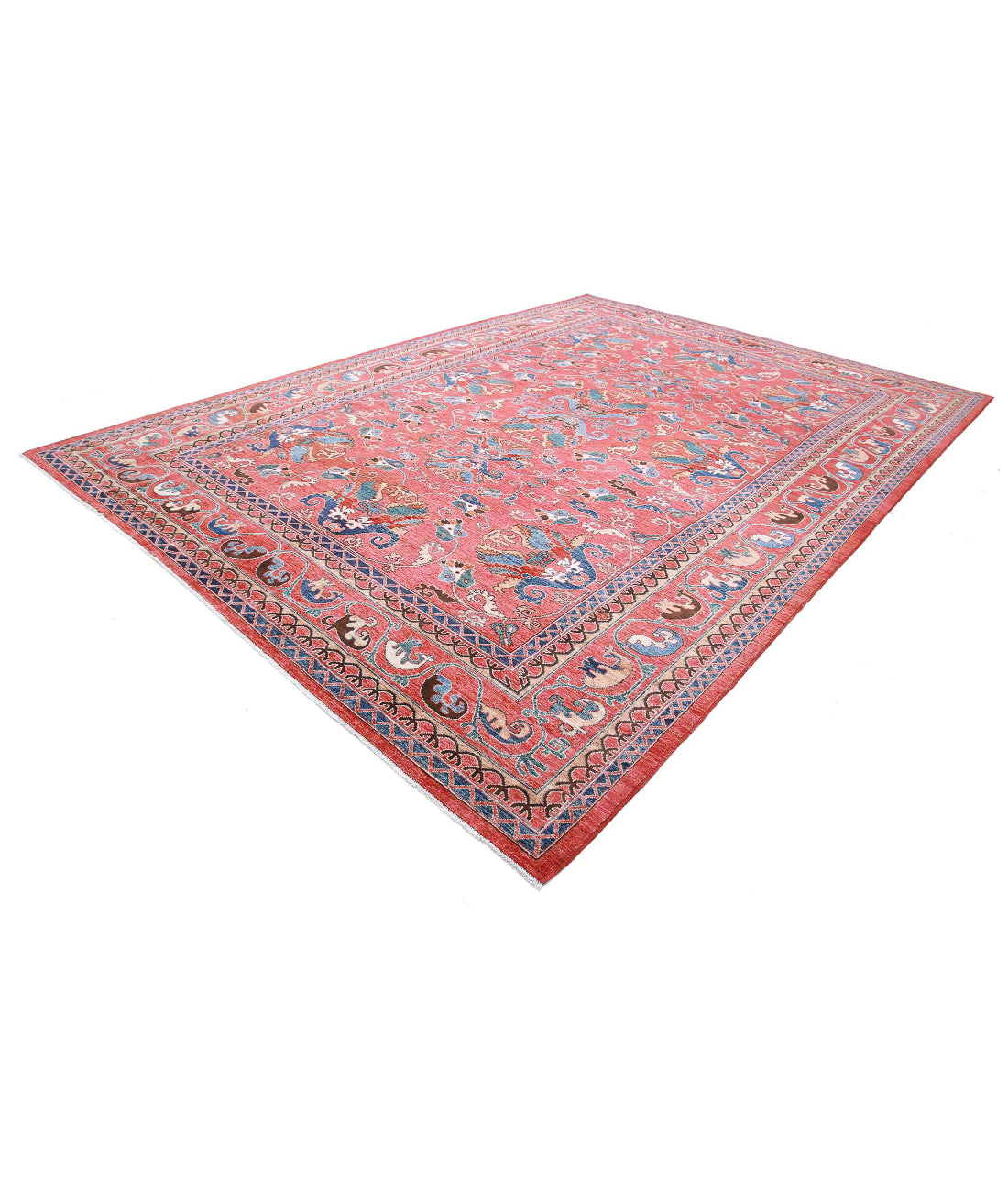 Humna 10'3'' X 14'0'' Hand-Knotted Wool Rug 10'3'' x 14'0'' (308 X 420) / Red / Taupe