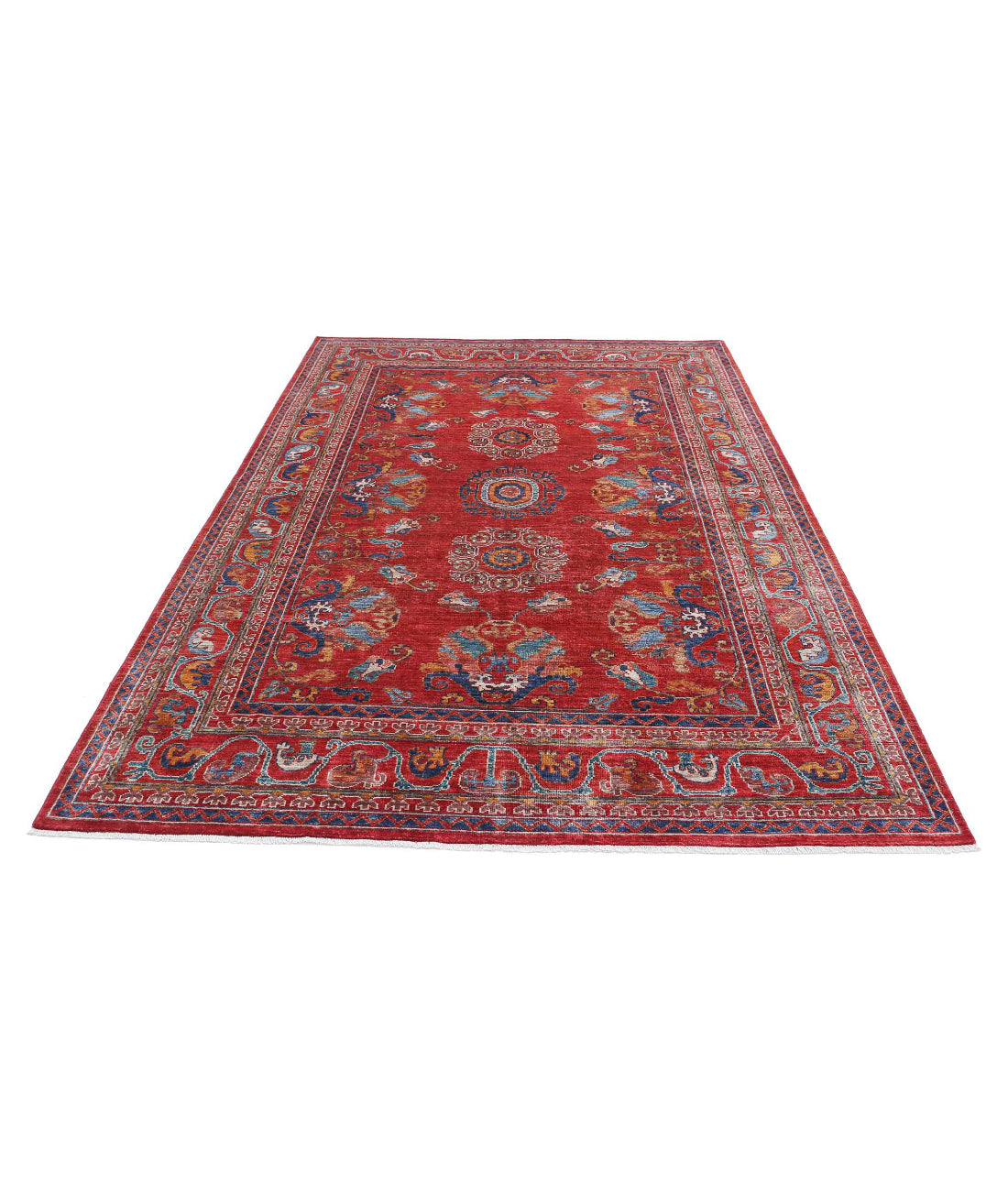Humna 5'11'' X 8'10'' Hand-Knotted Wool Rug 5'11'' x 8'10'' (178 X 265) / Red / N/A
