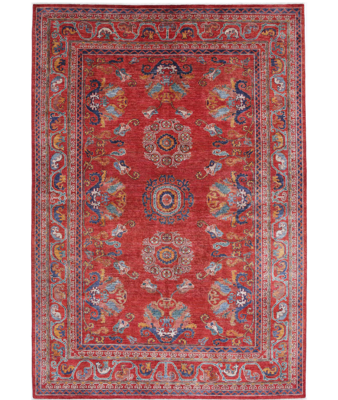 Humna 5'11'' X 8'10'' Hand-Knotted Wool Rug 5'11'' x 8'10'' (178 X 265) / Red / N/A