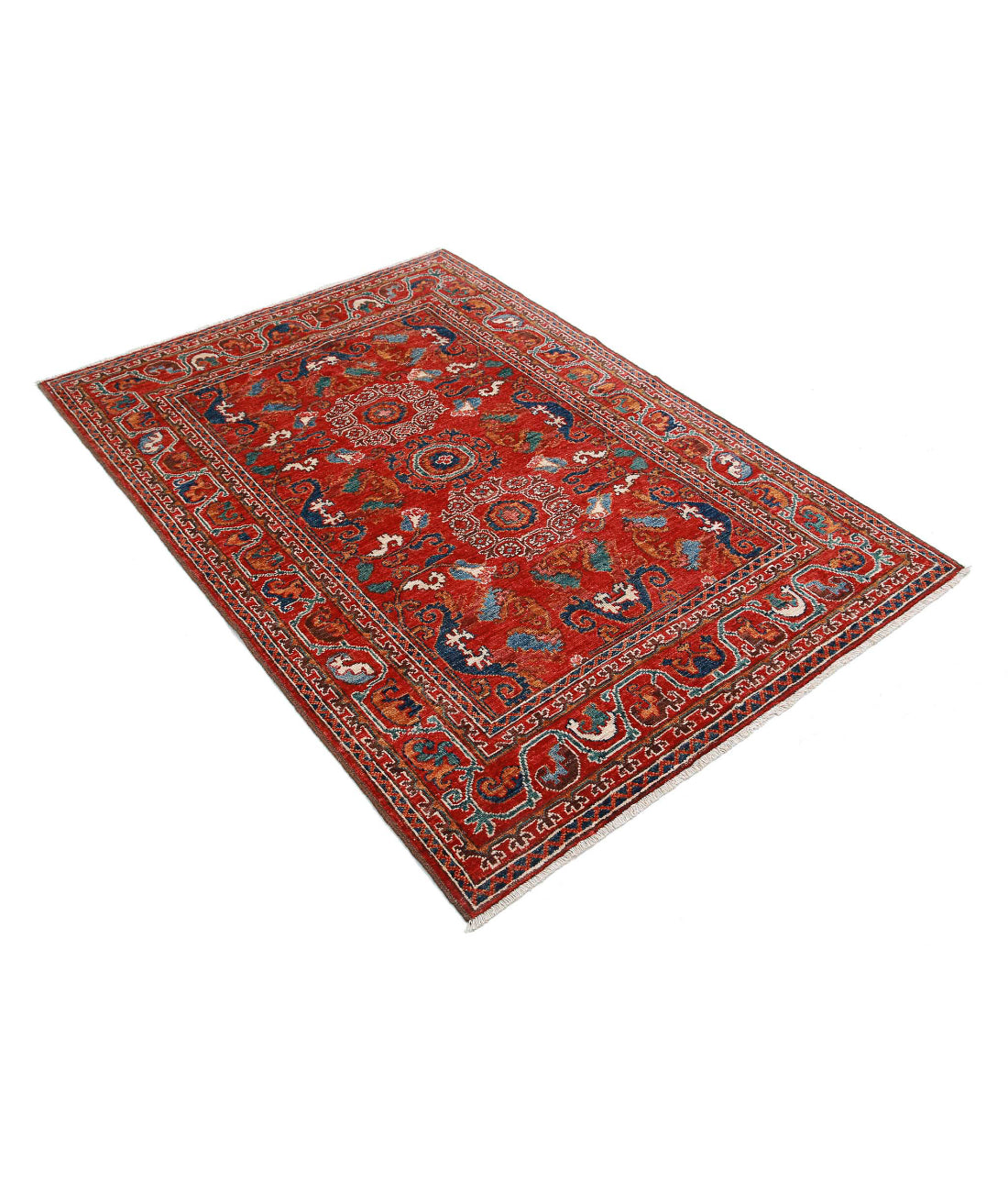 Humna 4'1'' X 5'10'' Hand-Knotted Wool Rug 4'1'' x 5'10'' (123 X 175) / Red / N/A