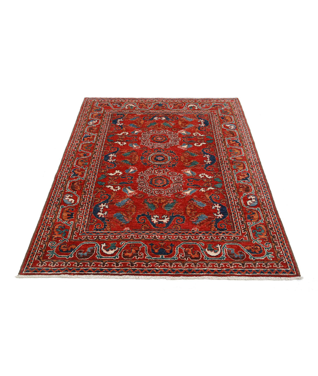 Humna 4'1'' X 5'10'' Hand-Knotted Wool Rug 4'1'' x 5'10'' (123 X 175) / Red / N/A