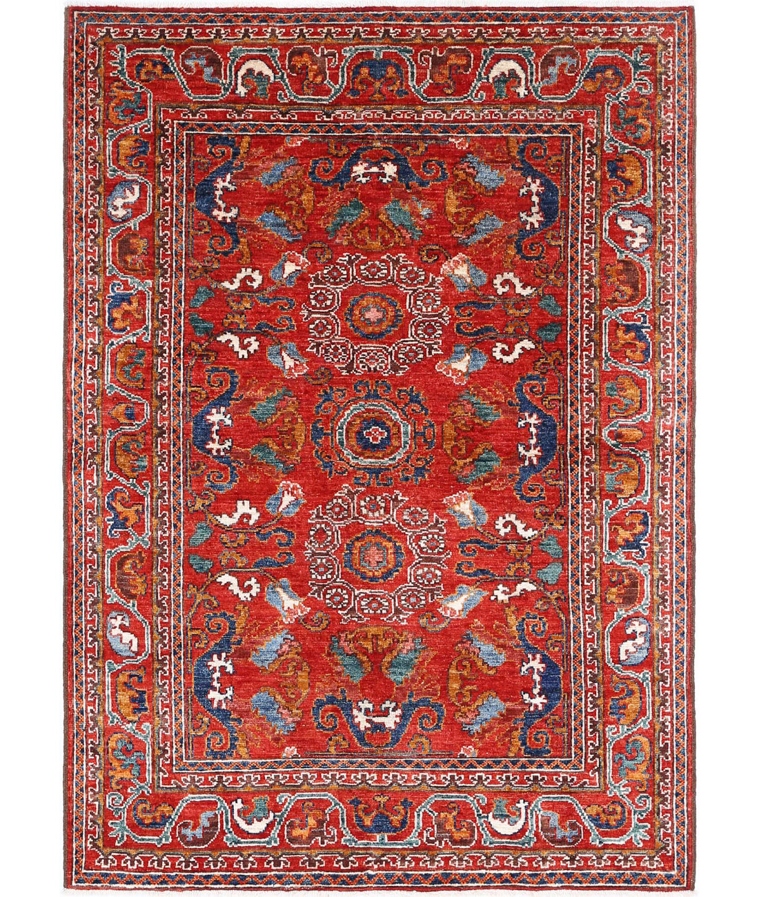 Humna 4'1'' X 5'10'' Hand-Knotted Wool Rug 4'1'' x 5'10'' (123 X 175) / Red / N/A