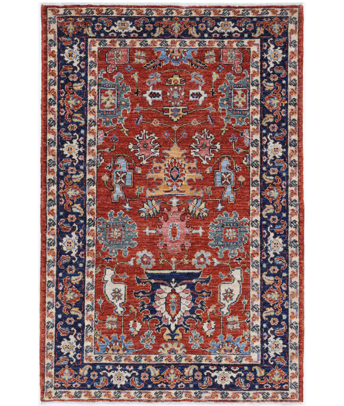 Humna 3'2'' X 4'10'' Hand-Knotted Wool Rug 3'2'' x 4'10'' (95 X 145) / Rust / Blue