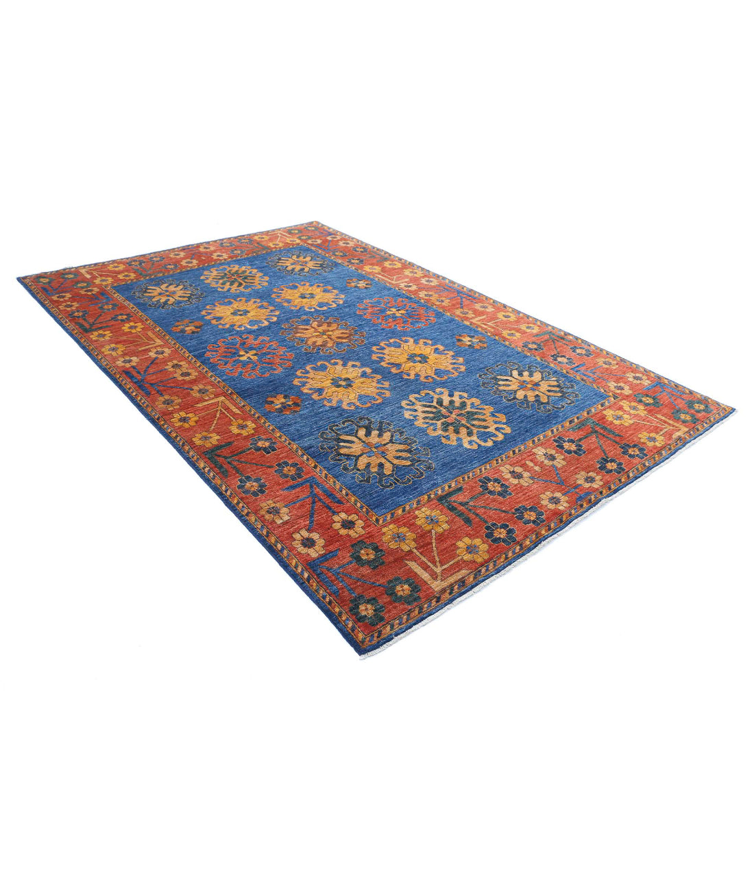 Humna 6'6'' X 10'0'' Hand-Knotted Wool Rug 6'6'' x 10'0'' (195 X 300) / Blue / Red