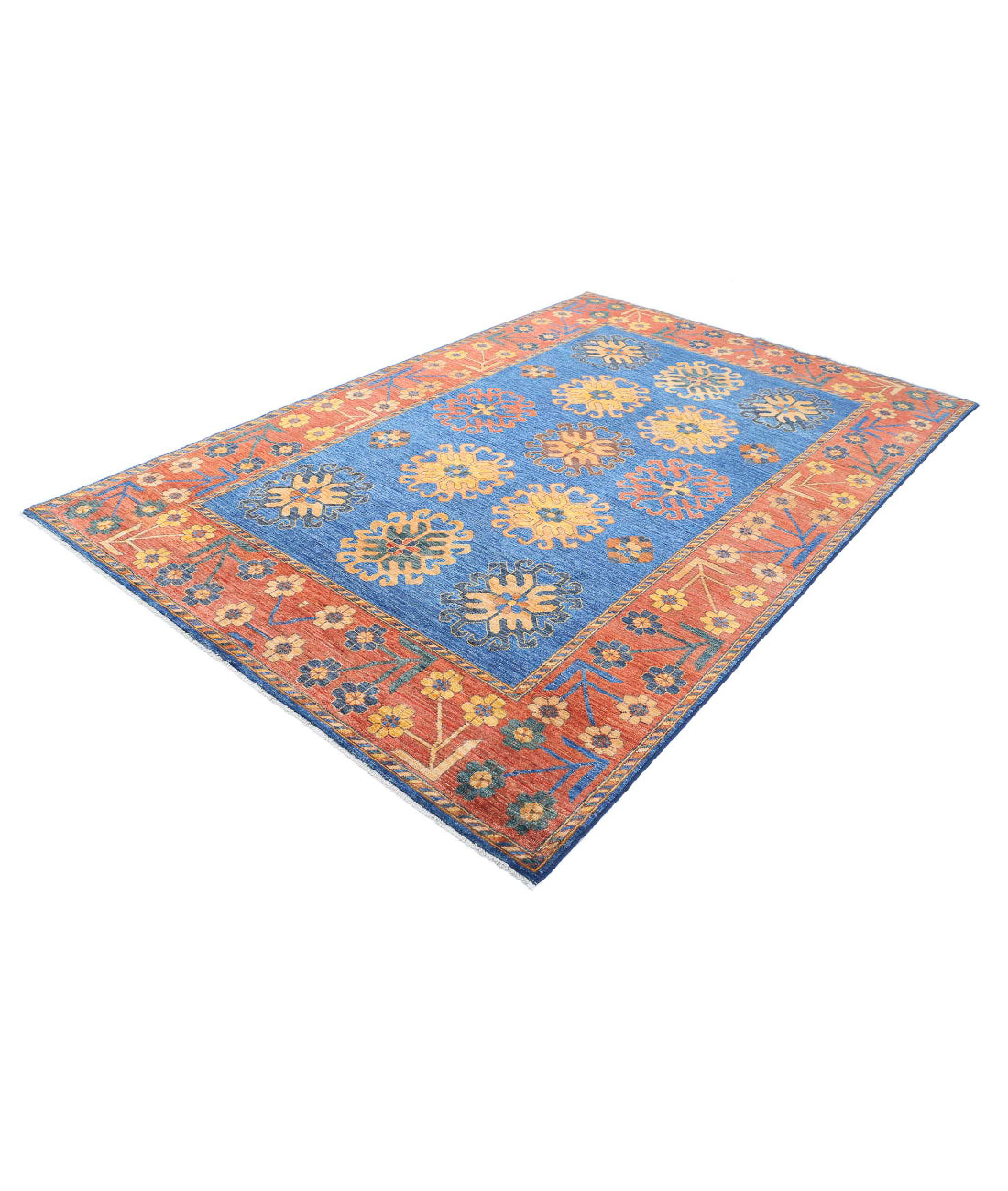 Humna 6'6'' X 10'0'' Hand-Knotted Wool Rug 6'6'' x 10'0'' (195 X 300) / Blue / Red