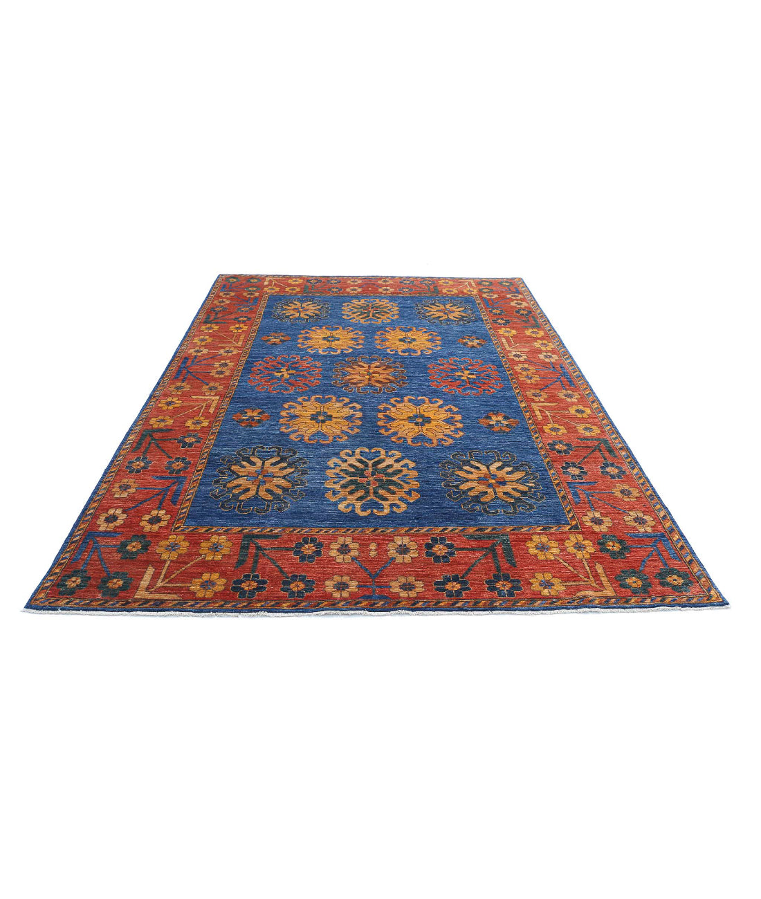 Humna 6'6'' X 10'0'' Hand-Knotted Wool Rug 6'6'' x 10'0'' (195 X 300) / Blue / Red