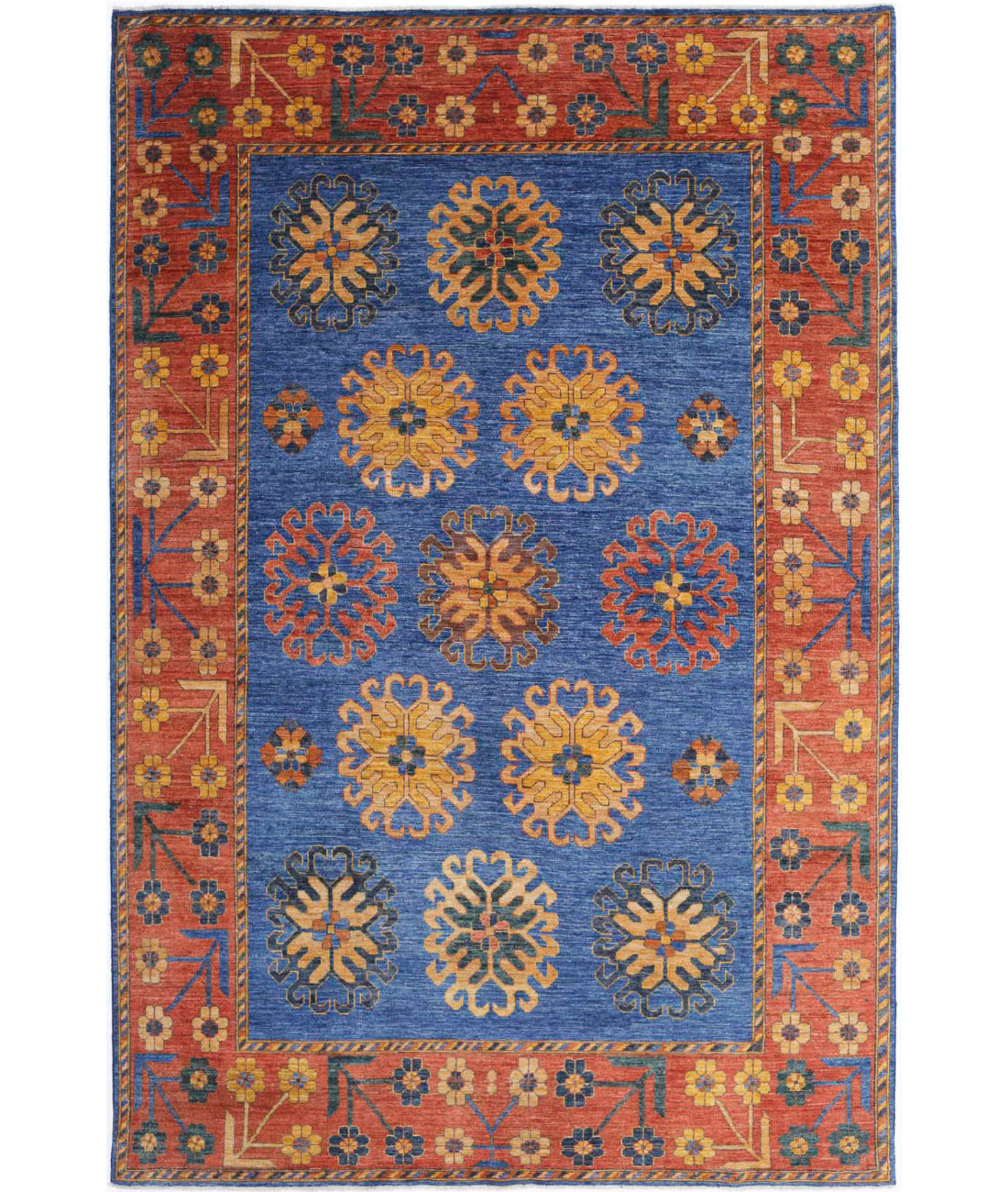 Humna 6'6'' X 10'0'' Hand-Knotted Wool Rug 6'6'' x 10'0'' (195 X 300) / Blue / Red