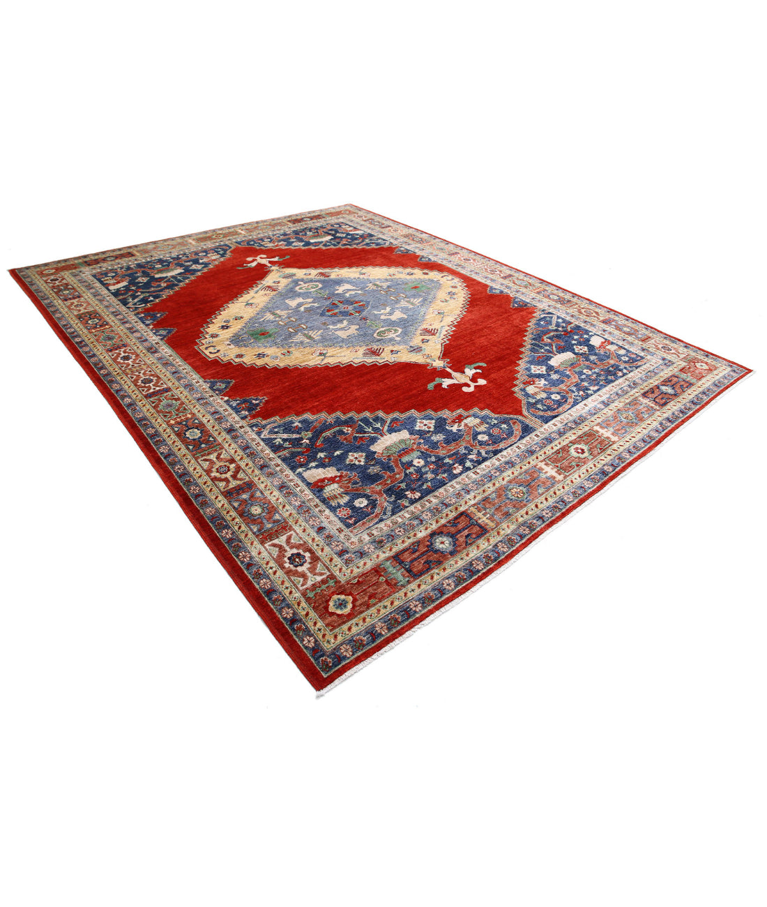 Heriz 9'0'' X 11'8'' Hand-Knotted Wool Rug 9'0'' x 11'8'' (270 X 350) / Red / Blue