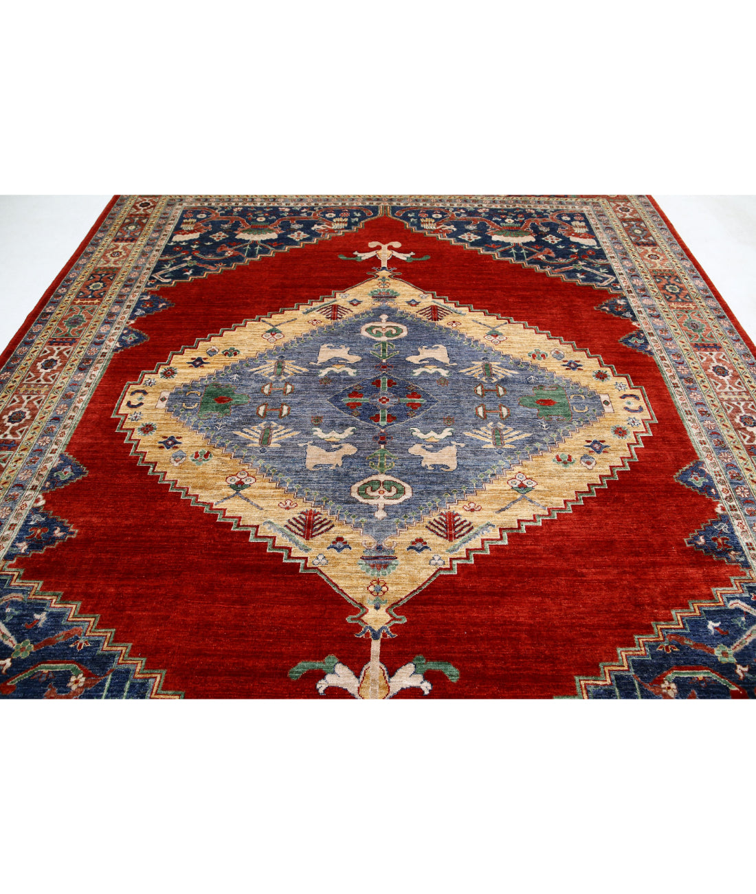 Heriz 9'0'' X 11'8'' Hand-Knotted Wool Rug 9'0'' x 11'8'' (270 X 350) / Red / Blue