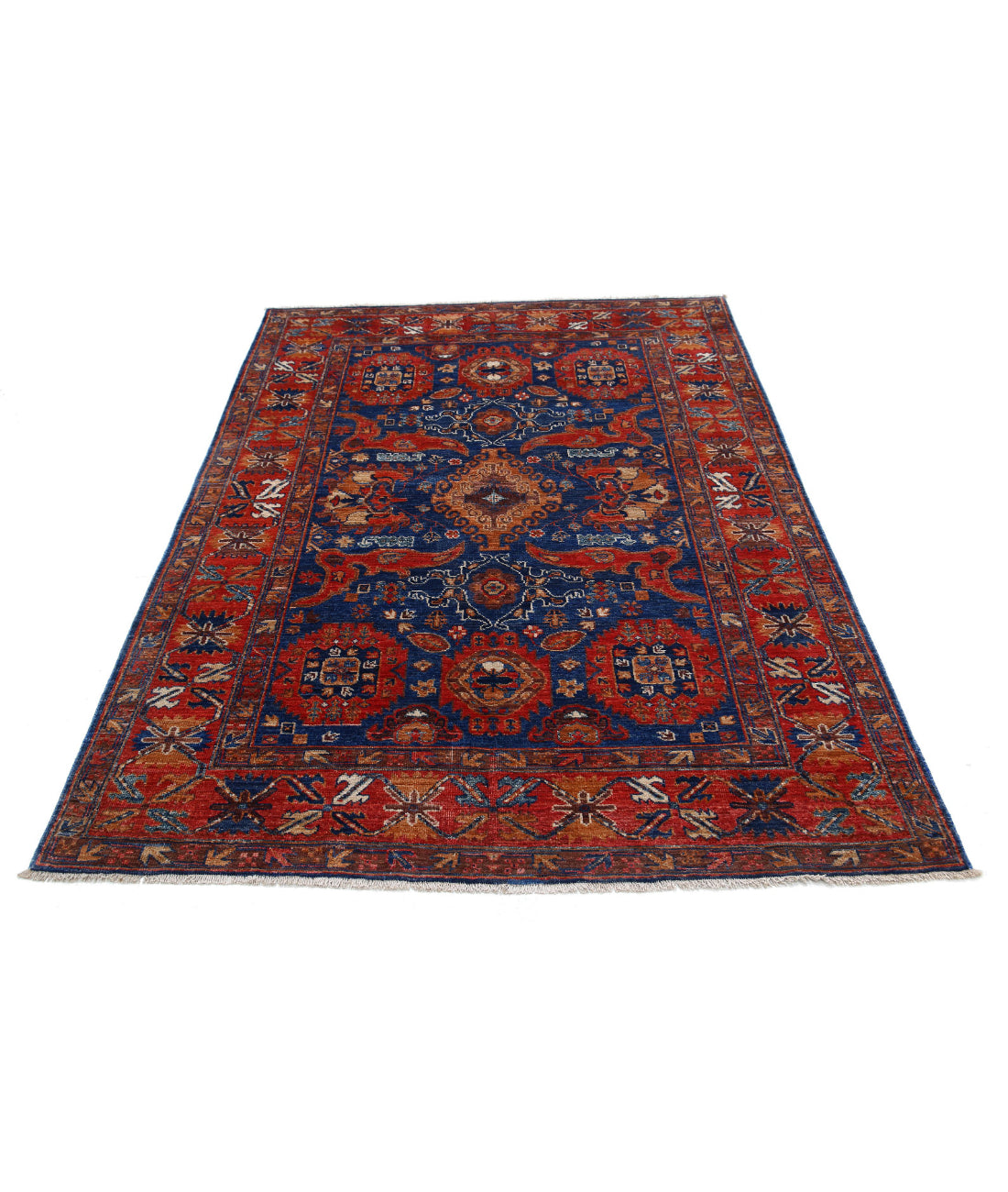 Humna 4'11'' X 6'9'' Hand-Knotted Wool Rug 4'11'' x 6'9'' (148 X 203) / Blue / Red