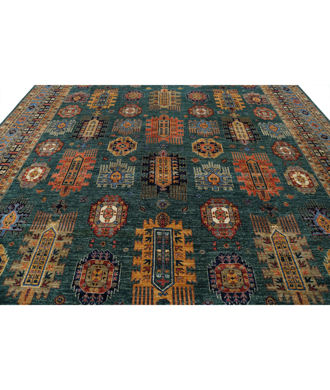 Humna 11'9'' X 14'7'' Hand-Knotted Wool Rug 11'9'' x 14'7'' (353 X 438) / Green / Blue