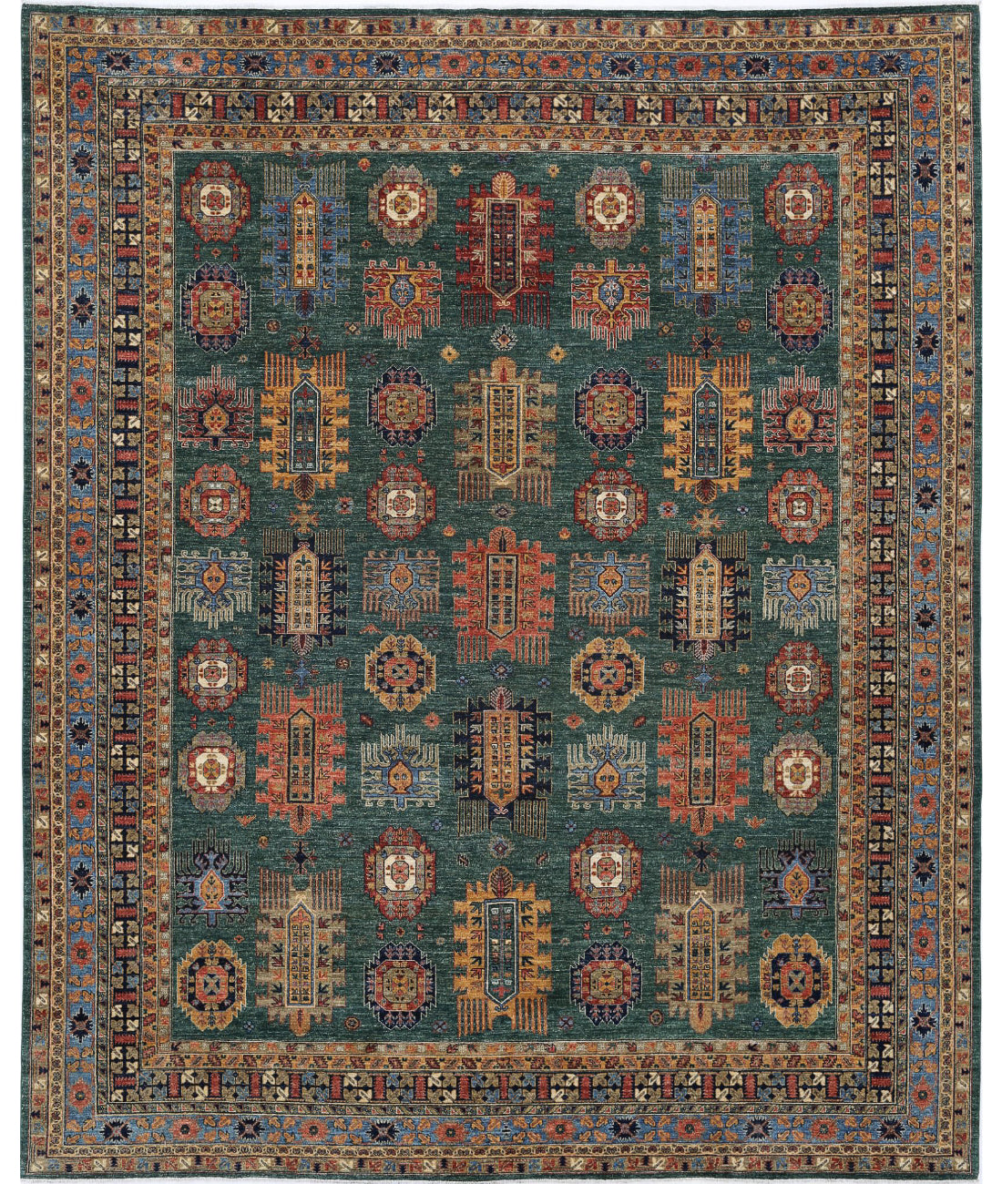 Humna 11'9'' X 14'7'' Hand-Knotted Wool Rug 11'9'' x 14'7'' (353 X 438) / Green / Blue