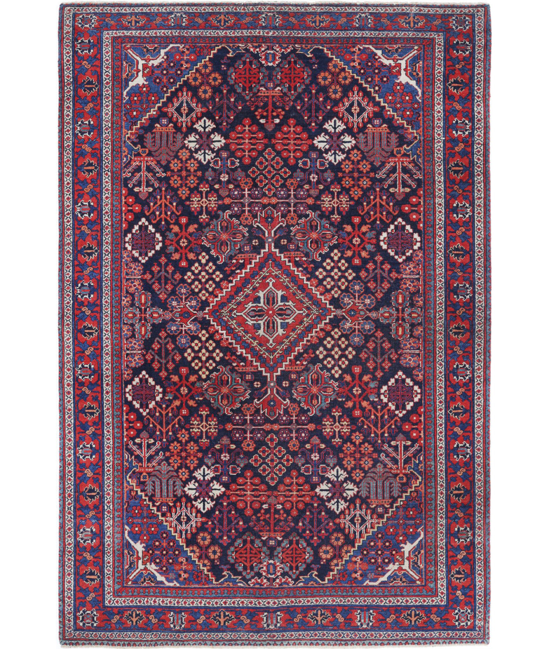 Josheghan 4'5'' X 6'8'' Hand-Knotted Wool Rug 4'5'' x 6'8'' (133 X 200) / Blue / Red