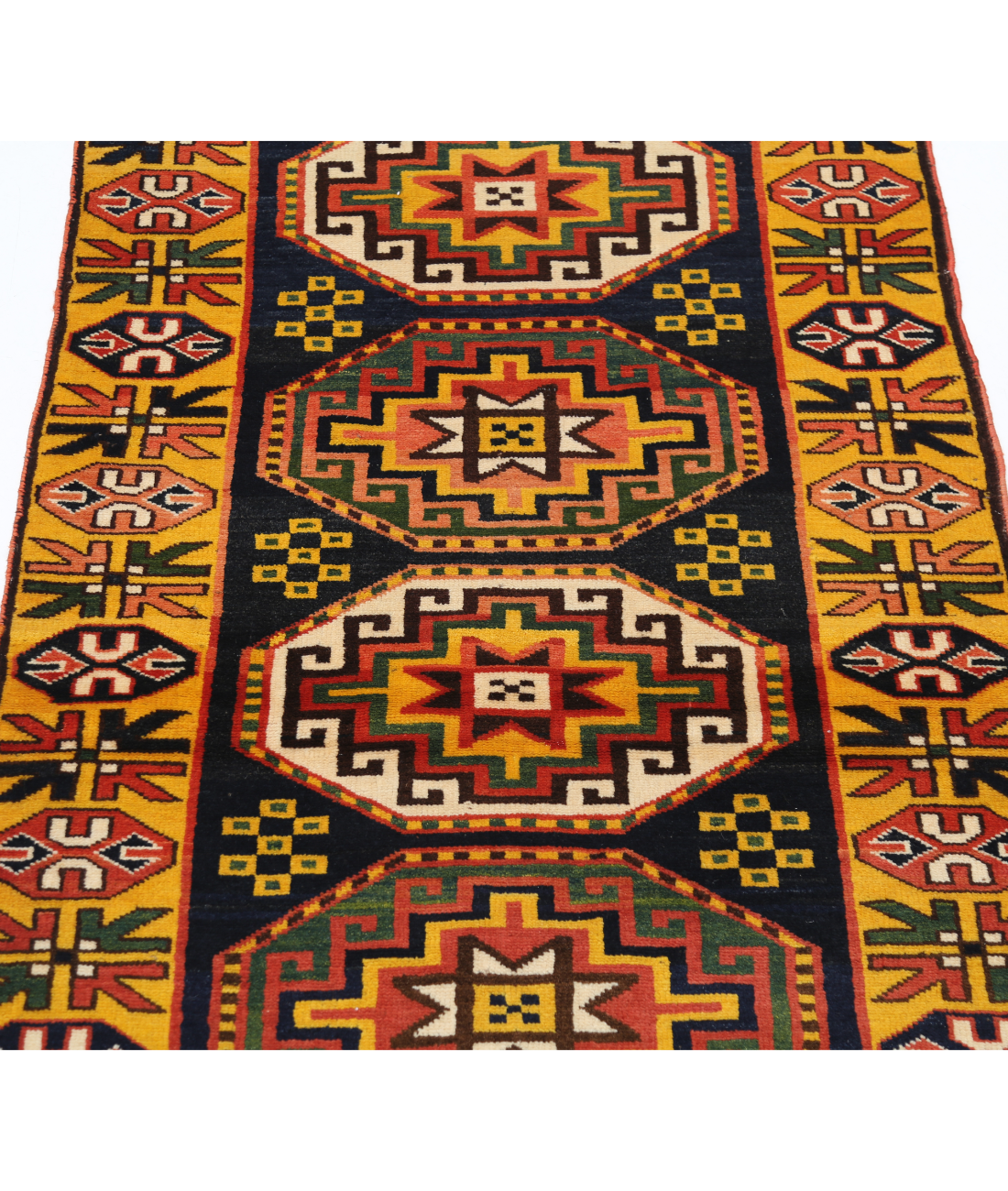 Kars 2' 7" X 6' 6" Hand-Knotted Wool Rug 2' 7" X 6' 6" (79 X 198) / Blue / Gold
