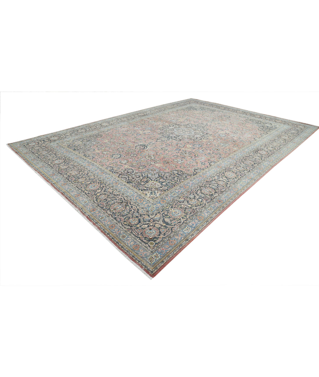 Kashan 11'10'' X 17'3'' Hand-Knotted Wool Rug 11'10'' x 17'3'' (355 X 518) / Red / Blue