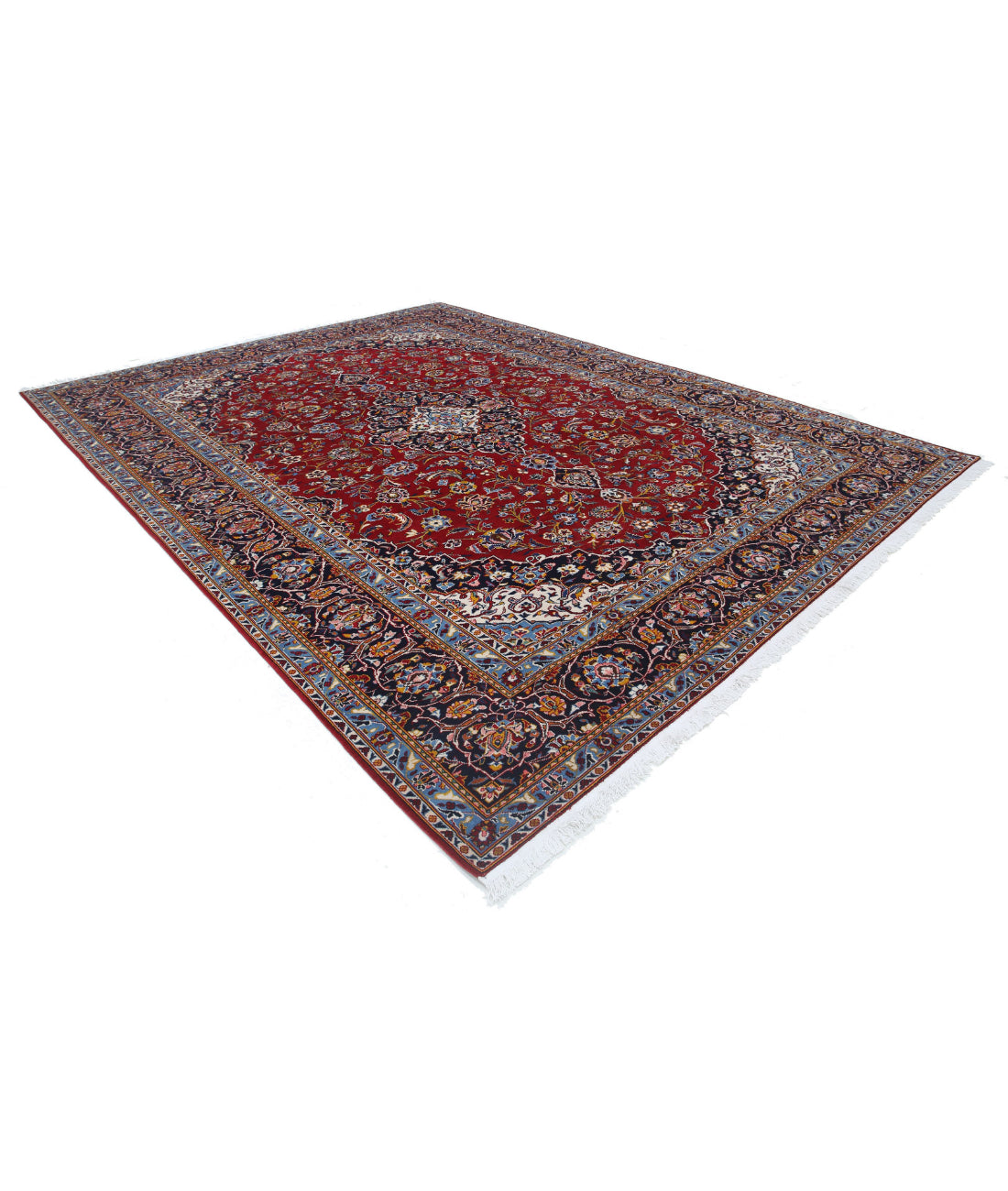 Kashan 9'7'' X 12'9'' Hand-Knotted Wool Rug 9'7'' x 12'9'' (288 X 383) / Red / Blue