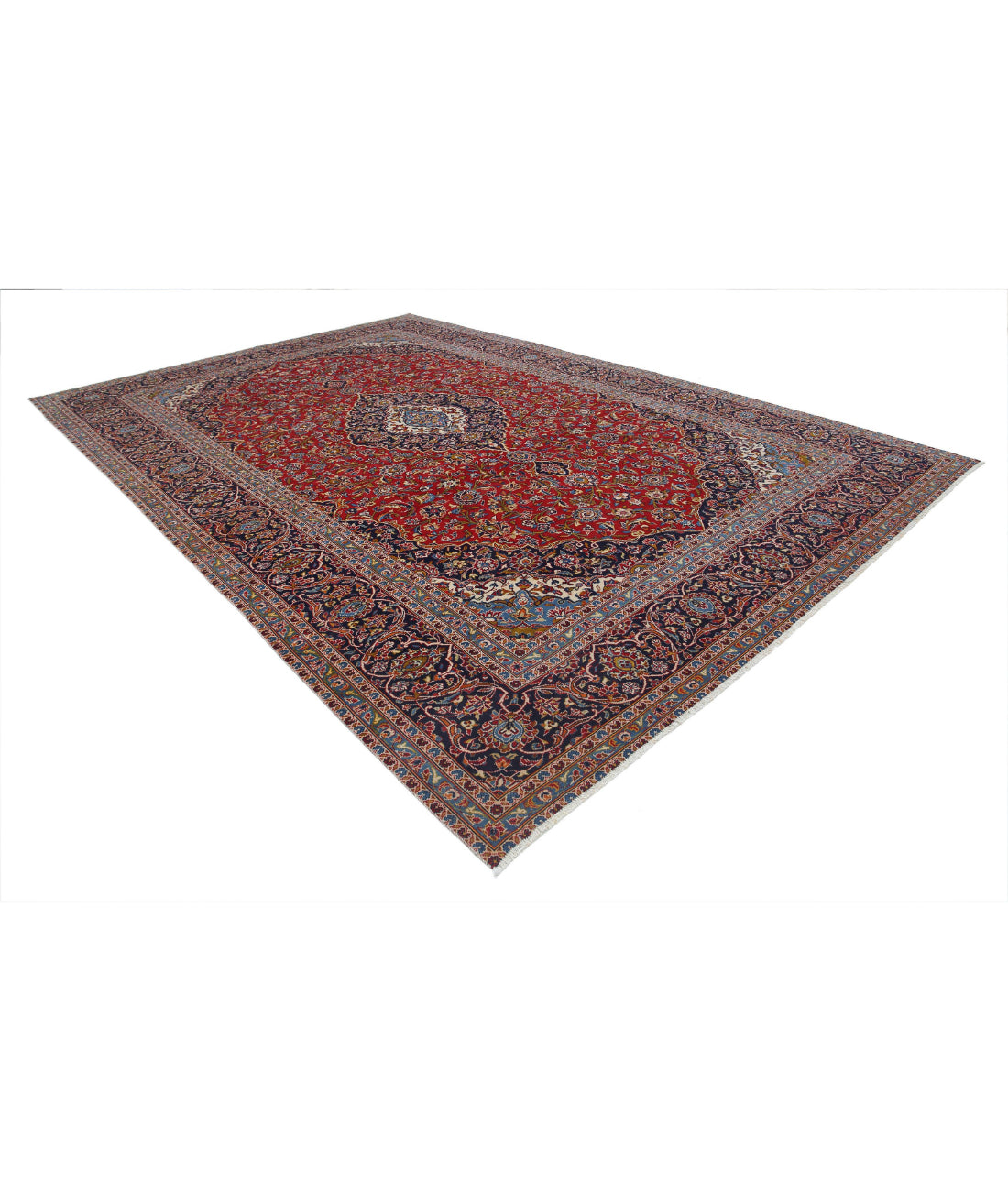 Kashan 9'6'' X 14'6'' Hand-Knotted Wool Rug 9'6'' x 14'6'' (285 X 435) / Red / Blue