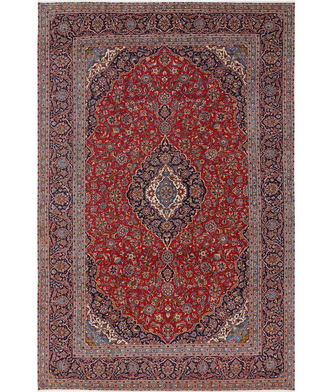 Kashan 9'6'' X 14'6'' Hand-Knotted Wool Rug 9'6'' x 14'6'' (285 X 435) / Red / Blue