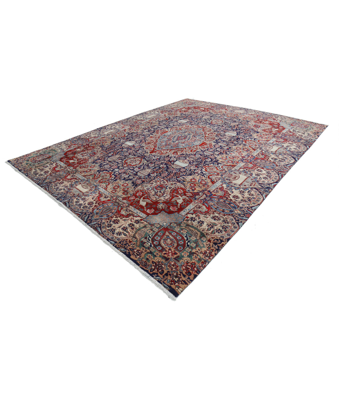 Kashmar 9'6'' X 12'7'' Hand-Knotted Wool Rug 9'6'' x 12'7'' (285 X 378) / Blue / Tan