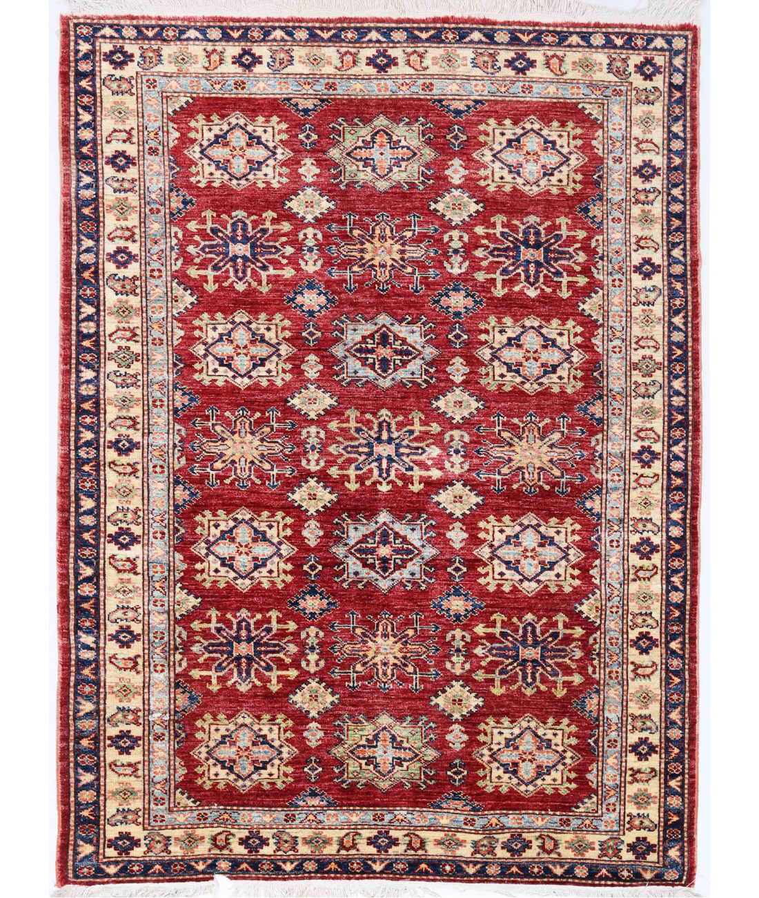 Hand Knotted Kazak Wool Rug 4' 2" X 5' 7" 4' 2" X 5' 7" (127 X 170) / Red / Ivory