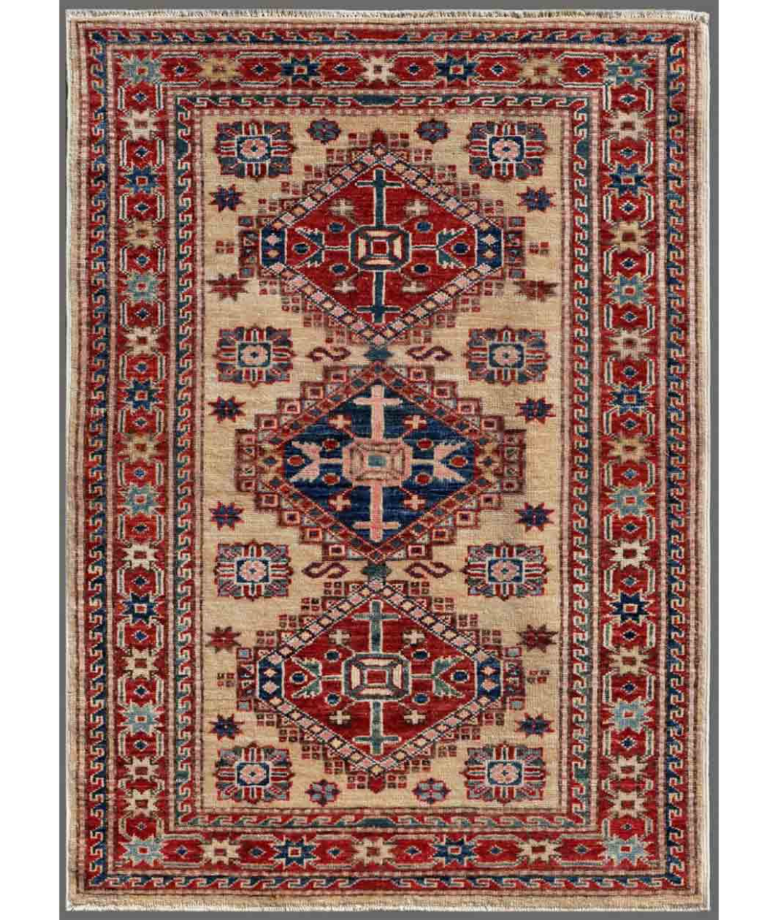 Hand Knotted Kazak Wool Rug 2' 7" X 3' 6" 2' 7" X 3' 6" (79 X 107) / Ivory / Red